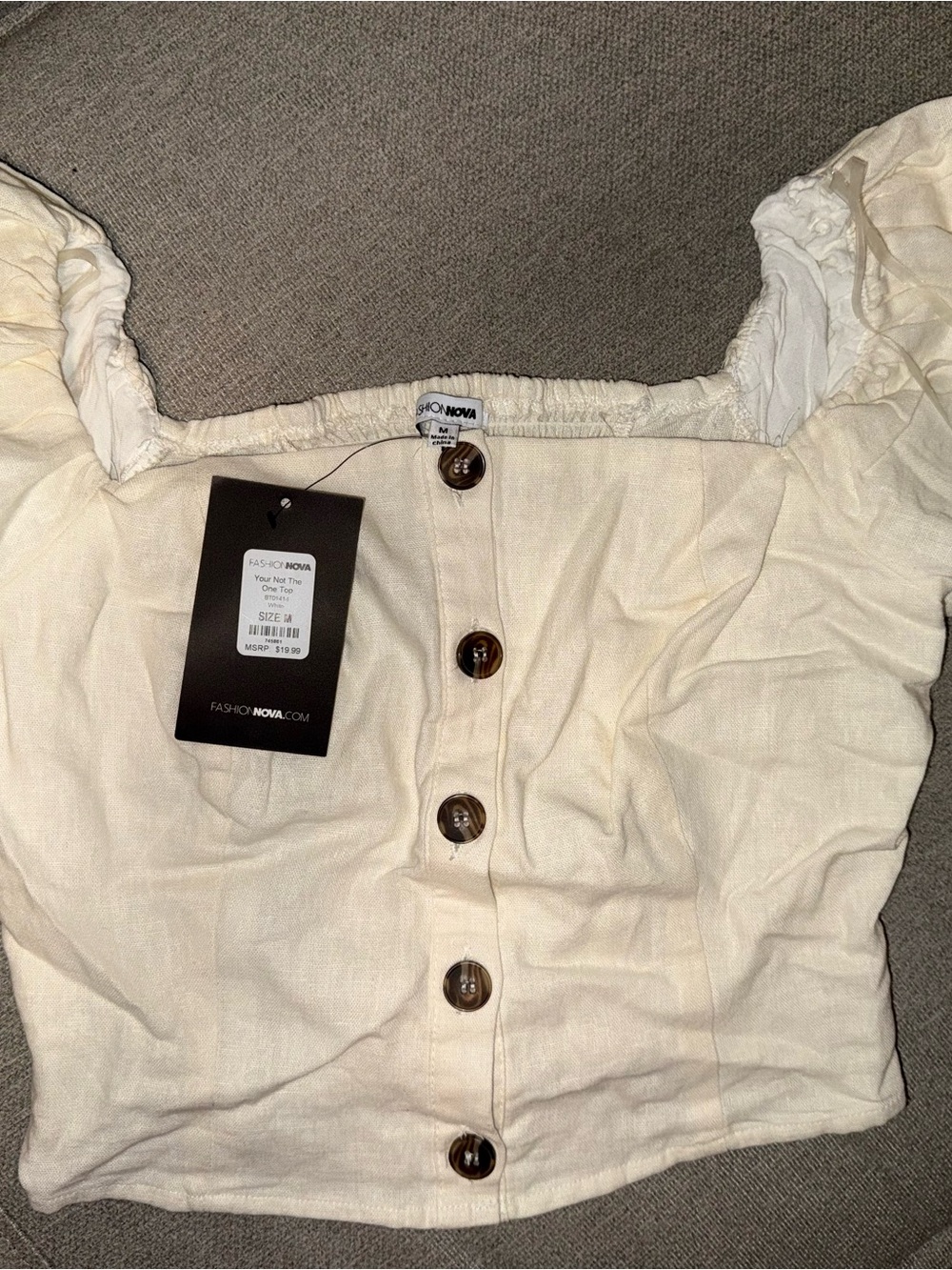 Cream Button-Front Crop Top